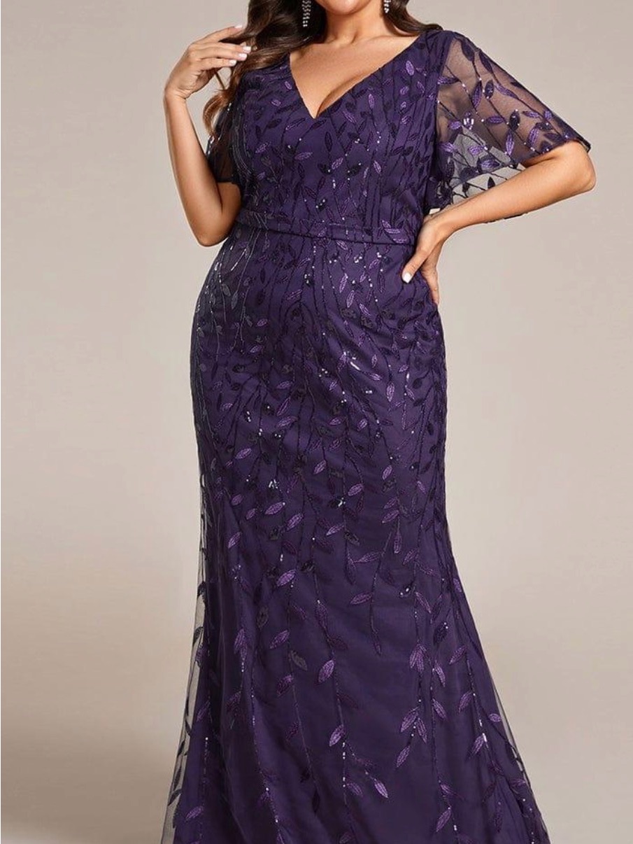 Ever Pretty Deep Purple V-Neck Sequin Maxi Dress